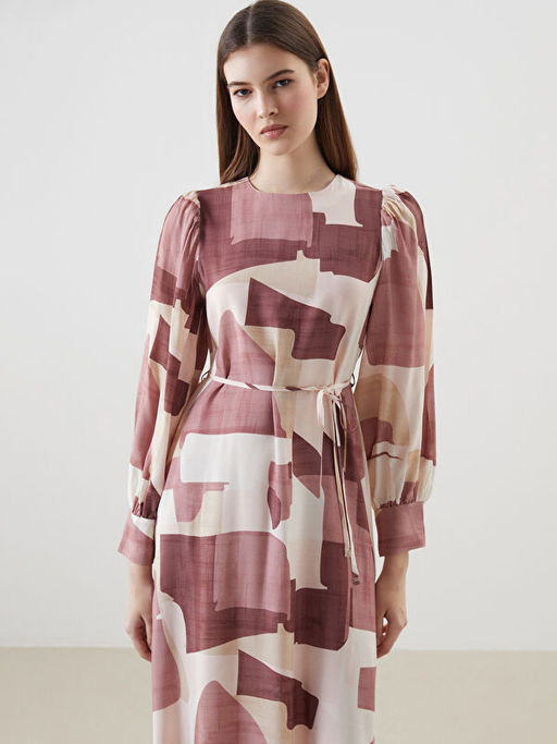 Bisiklet Yaka Desenli Elbise