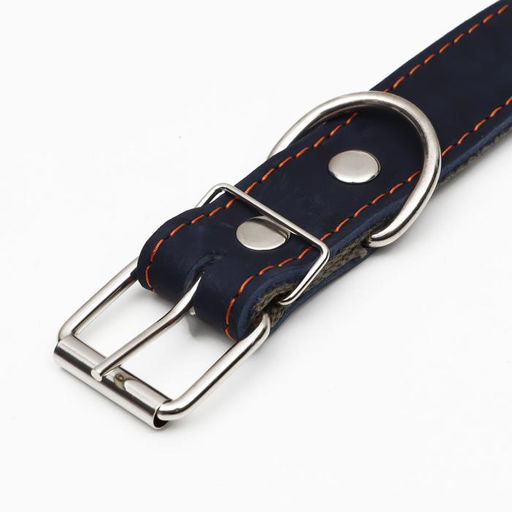 Ошейник комбинированный кожа/брезент, безразмерный, 70 х 3,5 см, ОШ 25-60 см, синий - Пижон фото 4