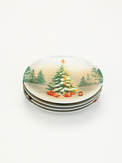 Посуда новогодняя Новый Год, набор 4 предмета: тарелка