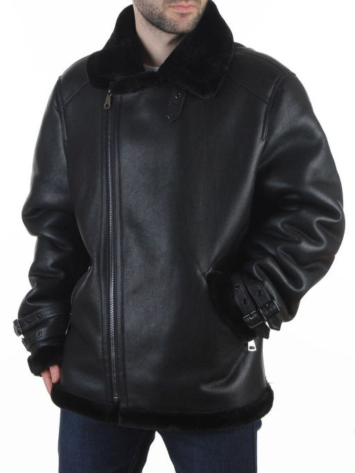 506186530 BLACK Куртка мужская зимняя "Пилот" (искусственная кожа, искусственный мех)