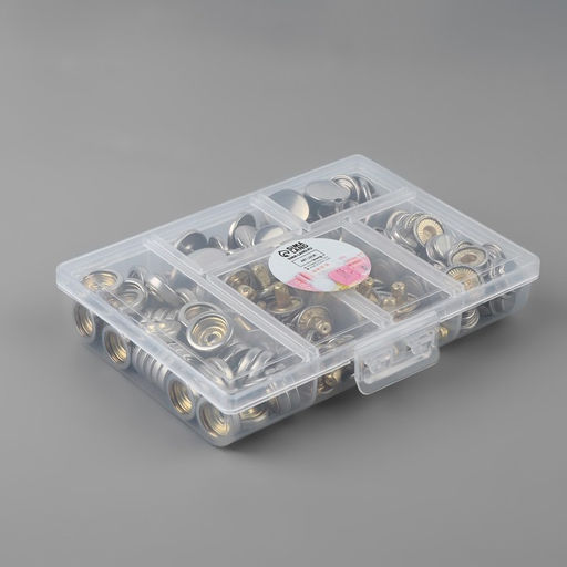 Кнопки установочные, Дельта, d=15 мм, 40 шт., с установщиком, в органайзере, 11.8×8.1×2.3 см, цвет серебряный