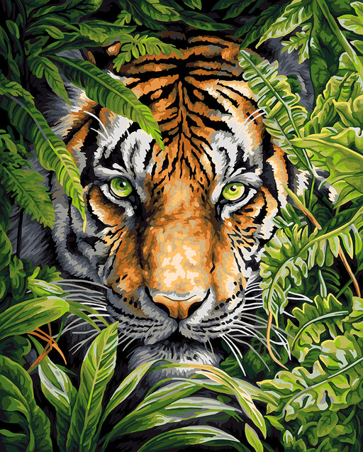 ФРЕЯ PNB/PLC-274 Набор для раскрашивания по номерам ( цветной холст ) 50 х 40 см Затаившийся тигр