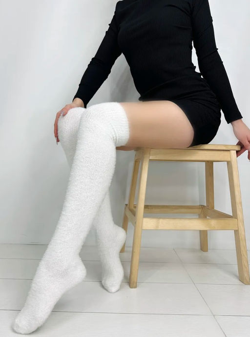 BK943 Носки-гольфы, 1 пара (шерсть норки) БЕЛЫЙ