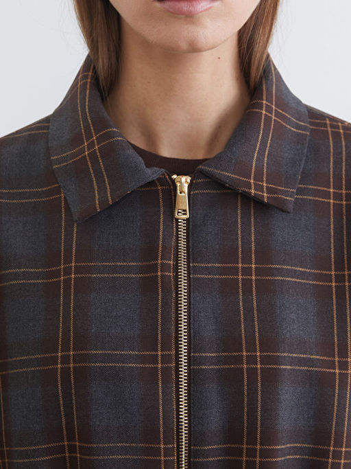 G?mlek Yaka Ekose Oversize Kad?n Ceket