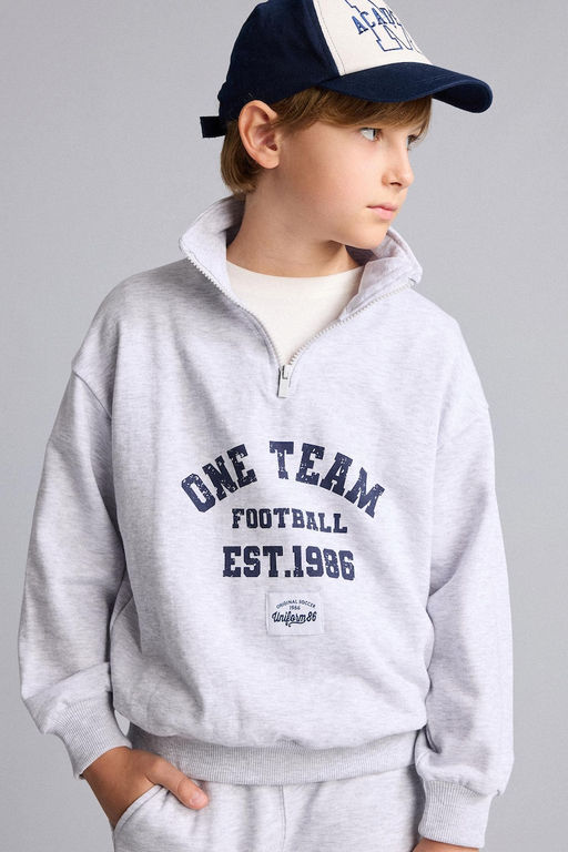 Regular F_t Dik Yaka Pamuklu Bask_l_ Sweatshirt Erkek _ocuk - Defacto фото 4