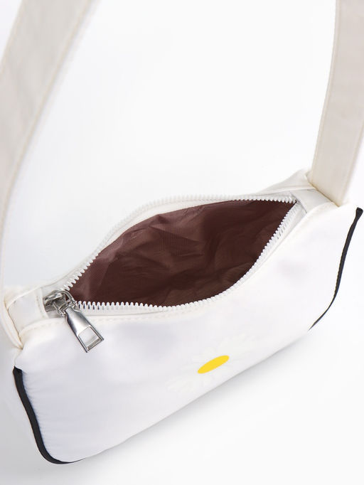 Сумка молодёжная на молнии, с принтом, 24?6.5?17 см, белая