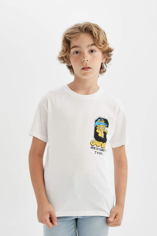 Футболка с короткими рукавами и круглым вырезом Garfield для мальчиков - Defacto фото 5