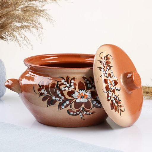 Жаровня Кунгурская керамика, с росписью, 3 л, коричневая
