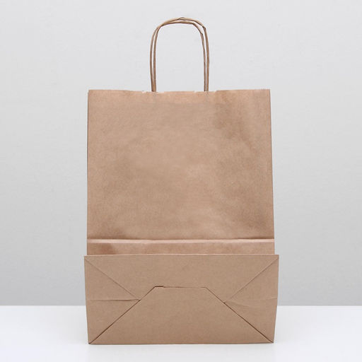 Цена за 20 шт. Пакет крафт без печати, круглая ручка 26×15×35 см