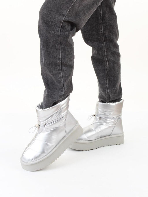 04-WA003-2M GREY/SILVER Ботинки зимние женские (натуральная кожа, курточная ткань, 100% шерсть)