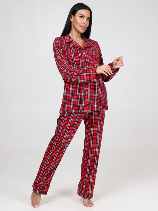 667 ПИЖАМНЫЙ ЖЕНСКИЙ КОСТЮМ (брюки) (Красная клетка) - А-дина фото 2