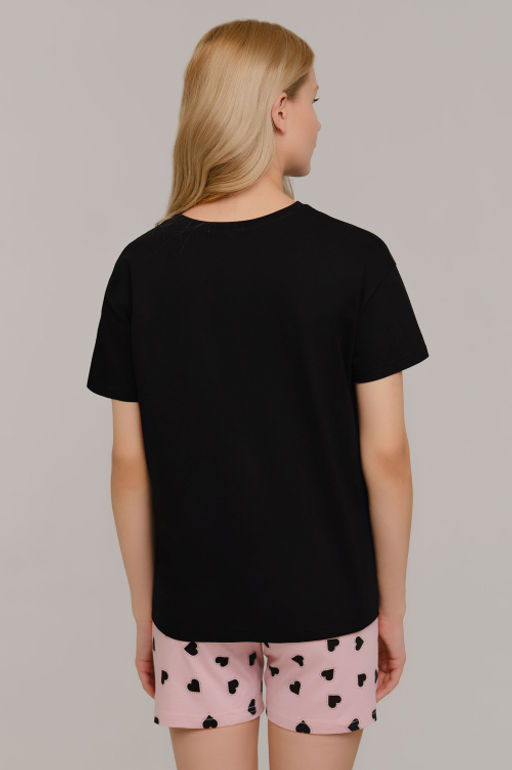 Арт. 9145 Пижама с шортами 42-50 (5 шт) Цвет:верх-черный,низ-розовый - Калинка фото 7