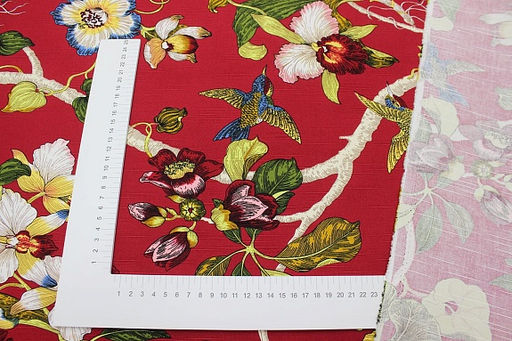 Интерьерный хлопок "Дикая орхидея" цв.рубиново-красный, ш.1.5м, хлопок-100%, 240гр/м.кв