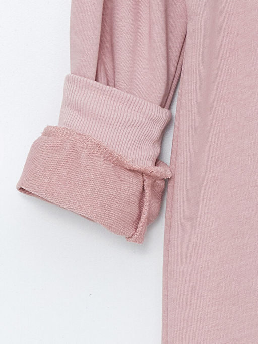 Kap??onlu Bask?l? Uzun Kollu K?z ?ocuk Elbise