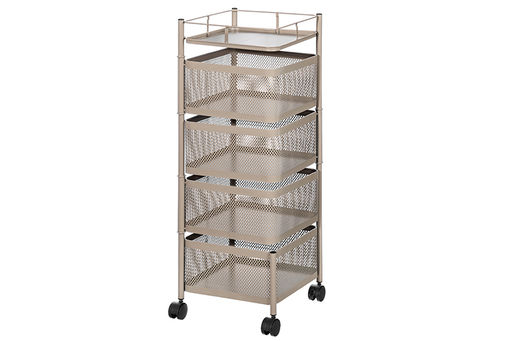 Этажерка 4-х ярусная 27*27*80 см, Коричневая, с выдвижными корзинами, на колесиках, металлическая - Elan gallery фото 4
