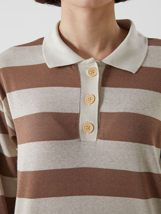 Polo Yaka ?izgili Kad?n Ti??rt