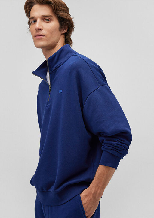Yar? Fermuarl? Lacivert Basic Sweatshirt