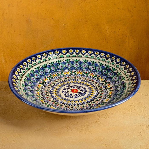 Ляган узбекский Риштанская Керамика «Узоры», d=33 см, глубокий, синий