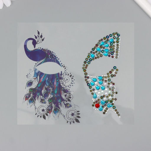 Наклейка - стразы на лицо Крыло бабочки и павлин, 16?17 см