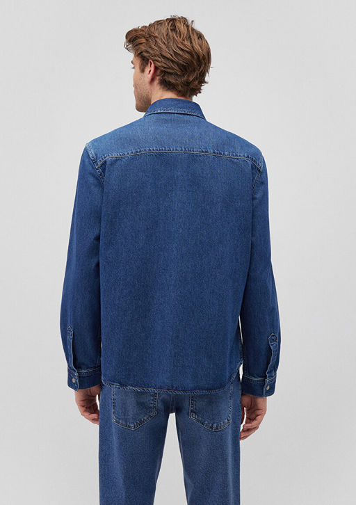 Ted Koyu Indigo Mavisi Denim Jean Gomlek  фото 4