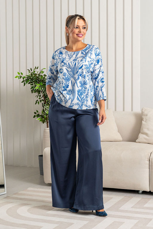 Блузка ТБ-300 синий букет - Angelika фото 2