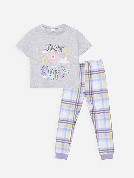 Bisiklet Yaka Bask?l? K?sa Kollu K?z ?ocuk Pijama Tak?m?