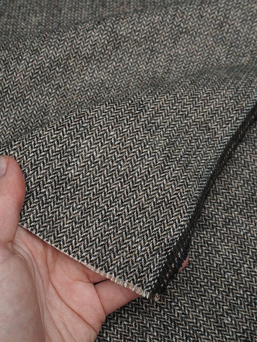 Шерсть пальтово-костюмная Твид Мелкая елочка цв.черный/бежевый, ш.1.5м, шерсть-40%, п/э-60% - Купава фото 2