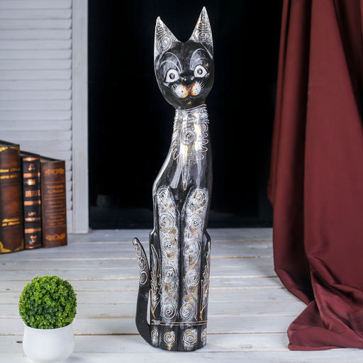 Сувенир «Кошка с золотистыми завитушками», 5×14×60 см, дерево