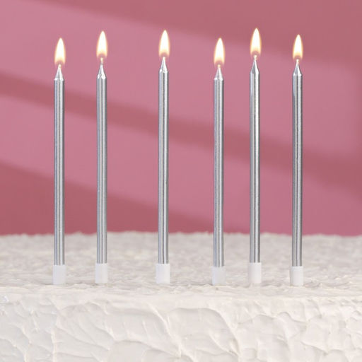 Свечи в торт коктейльные Шайн, 6 шт, 10 см, серебряный металлик - Страна карнавалия фото 3