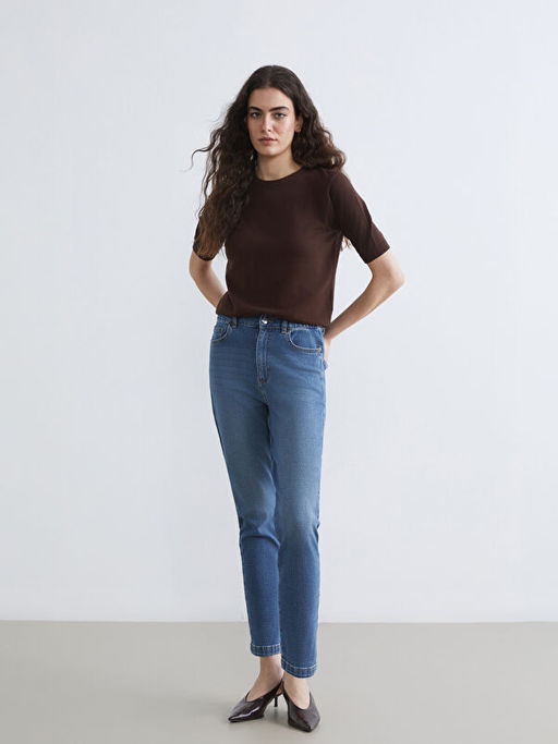 Beli Lastikli Slim Mom Kad?n Jean Pantolon