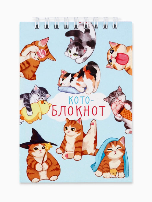 Цена за 10 шт. Блокнот А6, 40 л. на гребне, мягкая обложка Кото-блокнот