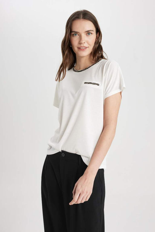 Футболка с круглым вырезом и короткими рукавами - Defacto фото 3