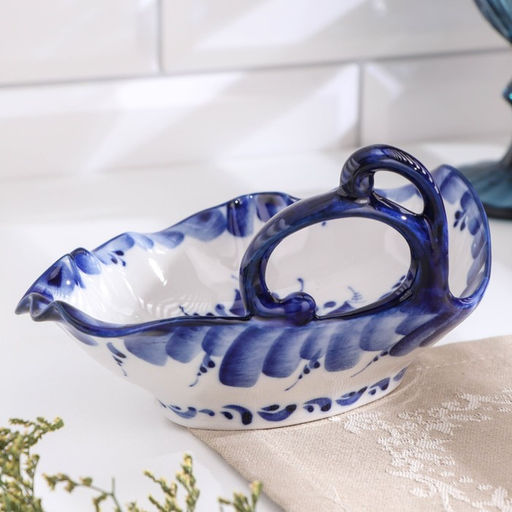 Салатник керамический «Цветок», 17.5×13.5×8 см, гжель