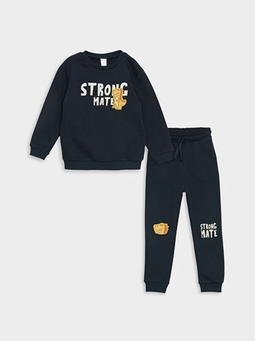 Bisiklet Yaka Uzun Kollu Bask?l? Erkek Bebek Sweatshirt ve E?ofman Alt 2li Tak?m