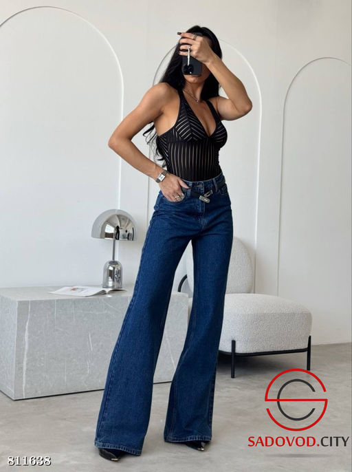 Джинсы женские трубы с высокой посадкой