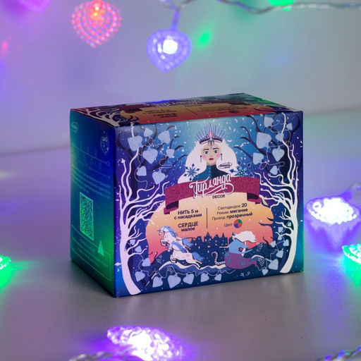 Гирлянда Нить 5 м с насадками Сердце малое, IP20, прозрачная нить, 20 LED, свечение мульти (RG/RB), мигание, 220 В - Luazon lighting фото 6