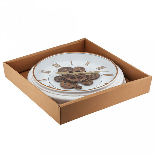 Часы настенные Империя д37,7-45,8см, h7см, циферблат Шестеренки вращающиеся, белый/потертое золото; цифры римские, потертое золото; корпус пластик, белый, полоски золотого цвета; в лотке (Китай) - Домашняя мода фото 7