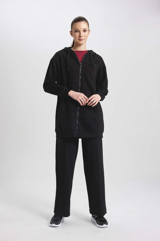 DeFactoFit Длинный толстый свитшот с капюшоном, карманами и молнией фото 6