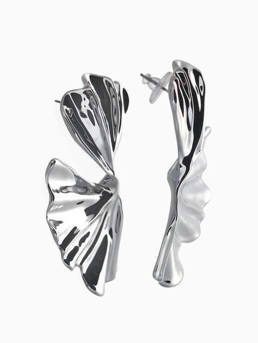 Серьги пластик Лепестки асимметрия, цвет серебро - Qf фото 2