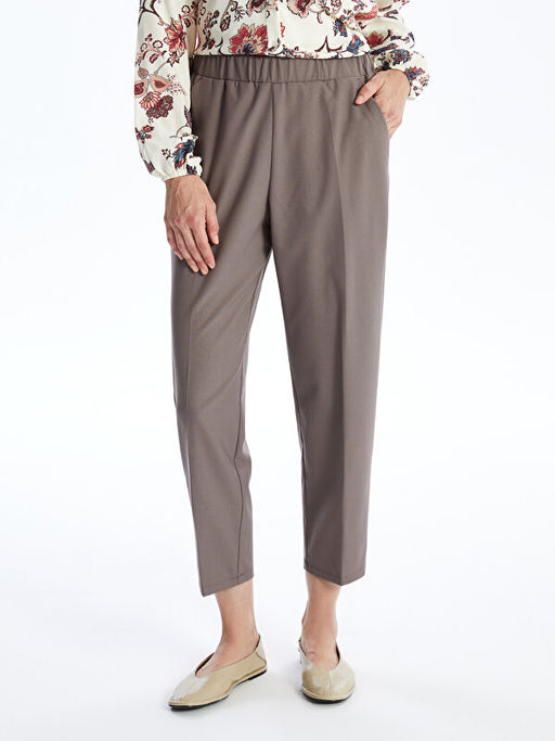 Kad?n Beli Lastikli D?z Pantolon