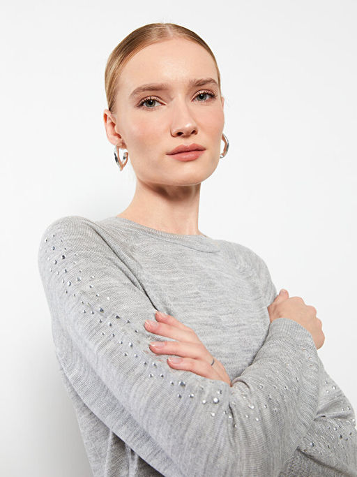 Bisiklet Yaka Ta?l? Uzun Kollu Kad?n Triko Tunik