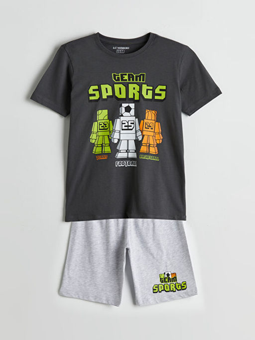 Bisiklet Yaka Erkek ?ocuk ?ortlu Pijama Tak?m?