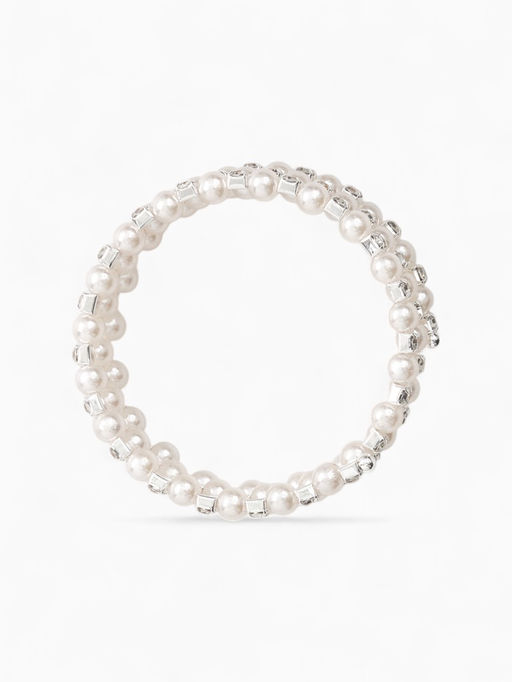 Браслет-пружинка «Жемчуг. Стразы», d=6 см, шар № 6, белый в серебре