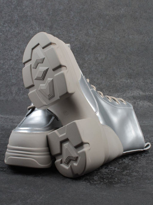 01-F591-2 GREY/SILVER Ботинки демисезонные женские (натуральная кожа, искусственная кожа)