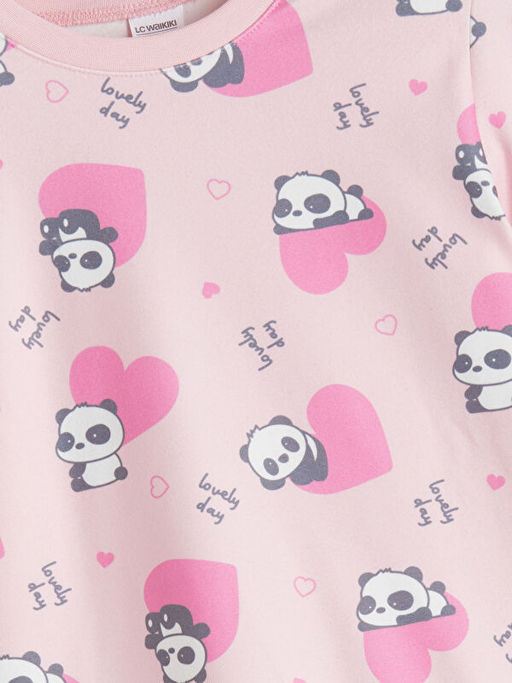 Bisiklet Yaka Bask?l? K?z ?ocuk Pijama Tak?m?