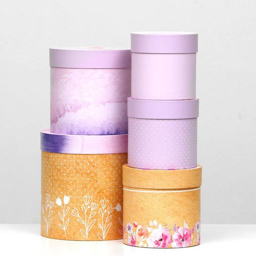 Набор круглых коробок 5 в 1 Цветы 2, 23 х 23 х 25 - 15 х 15 х 15 см - UPAK LAND фото 2