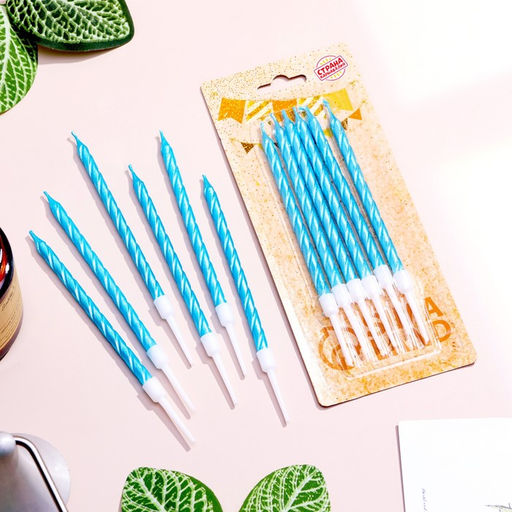 Свечи в торт витые с подставкой, 6 шт, 11 см, небесно-голубой - Страна карнавалия фото 5