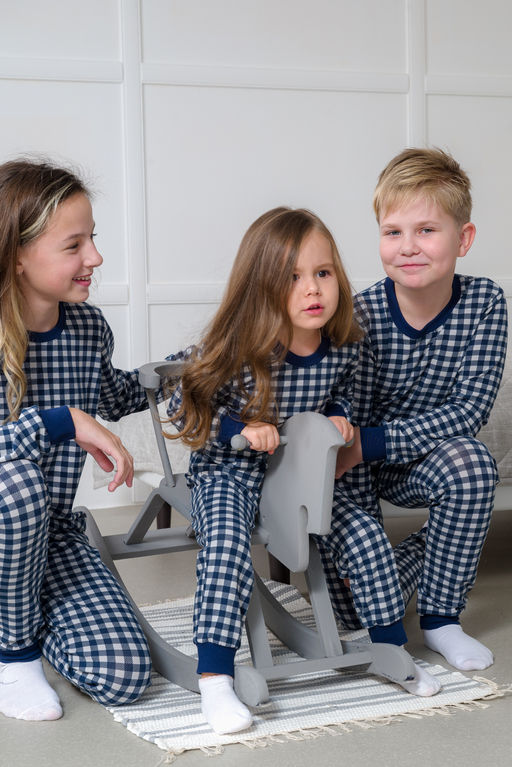 Пижама подростковая из кулирки пенье на манжетах Дрёма клетка синяя - Амадэль фото 48