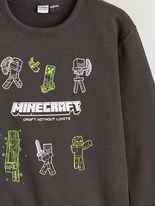 Bisiklet Yaka Minecraft Bask?l? Erkek ?ocuk Sweatshirt