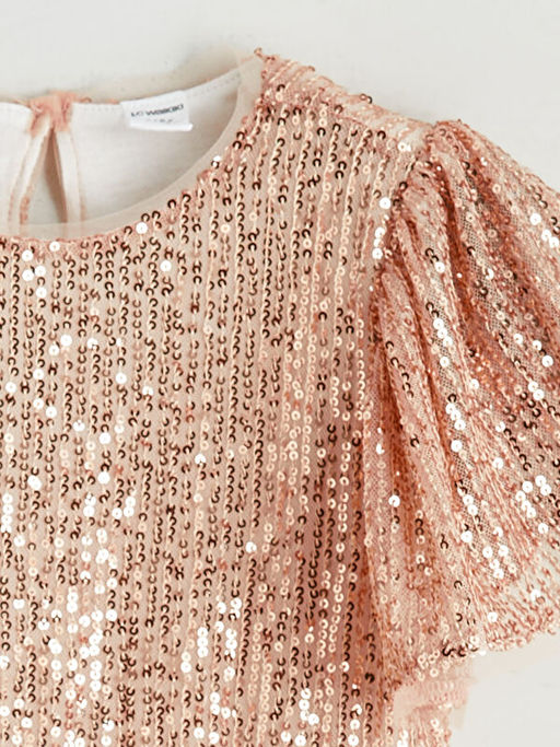 Bisiklet Yaka Pul ??lemeli K?z ?ocuk Elbise